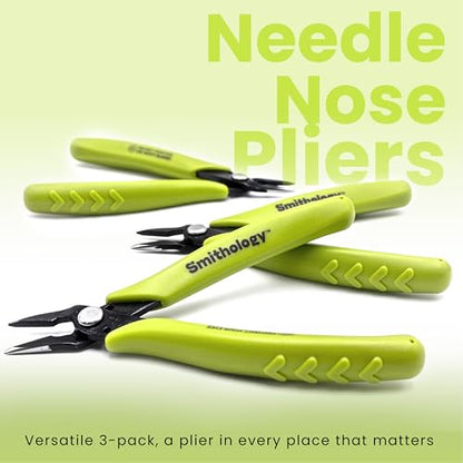 Smithology Mini Needle Nose Pliers 3-Pack, 5.3" Long Nose, Serrated Jaws