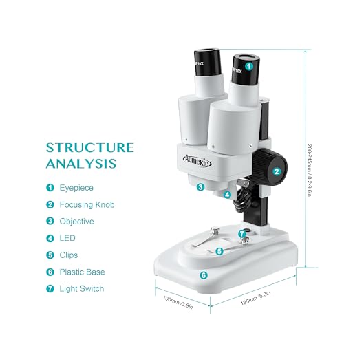 Aomekie® Microscope 20X 50X with 10Pcs Slides Insect Specimen Stereo Microscope with WF eyepieces LED Light Source Portable Stereoscope 12Pcs Mineral specimens