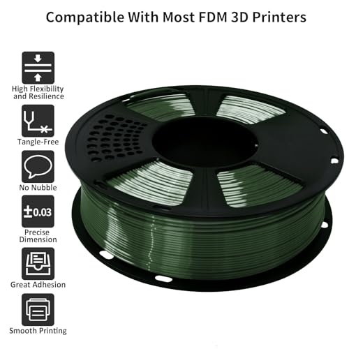 GIANTARM 3D Printer Filament, Shiny Silk Green PLA Filament, 1Kg(2.2lbs) Spool, 1.75mm Dimension Accuracy +/- 0.03mm, 3D Printing Filament,Fit Most FDM Printer - color: Silk Dark Green, size: 1kg
