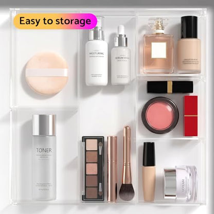 HIIMIEI Acrylic Drawer Organizer, 6 Section Clear Makeup Tray Organizer for Drawer Office Bedroom(11.8x11.8 inch) - size: 12'' x 12''
