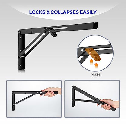 Ravinte Matte Black Folding Shelf Brackets, 20 Inch, 2 Pack - size: 20 Inch