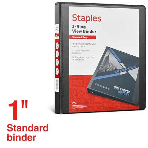 Staples Standard 1-Inch D-Ring View Binder, Black, 220 Sheets - color: Black, size: 1-Inch, style: 1 Pack