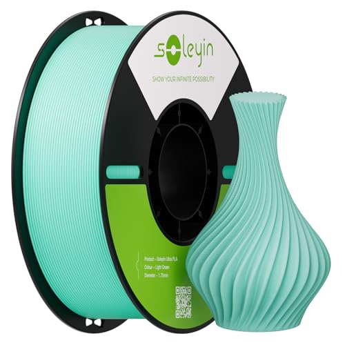 Soleyin PLA Filament 1.75mm, Neatly Wound 3D Printer Filament 1kg Spool (2.2lbs), Dimensional Accuracy ±0.02mm, Strong Toughness, 3D Printing Filament Fit Most FDM 3D Printers,Light Green - color: 1kg Pla Light Green, size: Pla