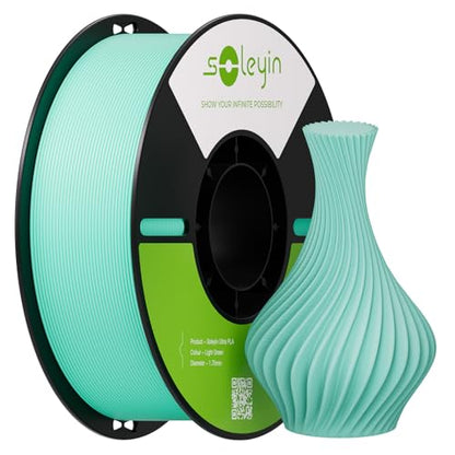 Soleyin PLA Filament 1.75mm, Neatly Wound 3D Printer Filament 1kg Spool (2.2lbs), Dimensional Accuracy ±0.02mm, Strong Toughness, 3D Printing Filament Fit Most FDM 3D Printers,Light Green - color: 1kg Pla Light Green, size: Pla