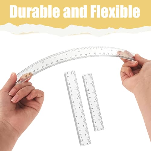 ZUFECY 6-Pack Plastic Rulers - 6"/8"/12" Ruler Dual Scale, Flexible Ruler 30cm/20cm/15cm with Inch & Metric Markings Rulers for School & Office