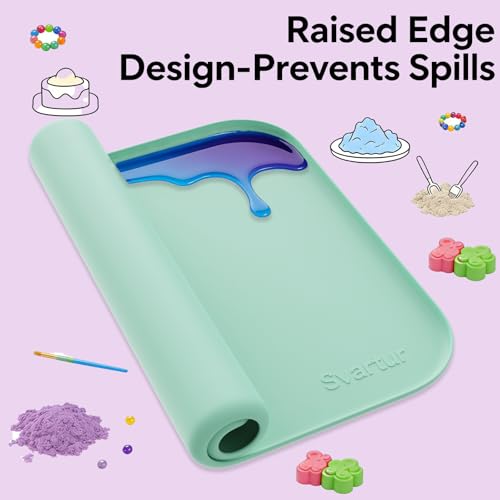 Silicone Craft Mat 24" x 16" with Raised Edge, Roll-Up Design with Storage Strap, Multi-Purpose Desk & Table Protector Silicone Art Mat for Crafts, Painting & DIY, Light Green - color: Light Green