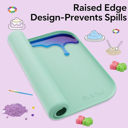 Silicone Craft Mat 24" x 16" with Raised Edge, Roll-Up Design with Storage Strap, Multi-Purpose Desk & Table Protector Silicone Art Mat for Crafts, Painting & DIY, Light Green - color: Light Green