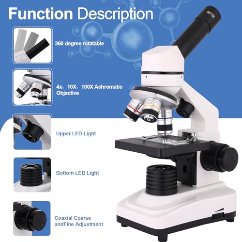 Microscope for Adults & Kids, 40X-2500X High-Power Compound Microscope for Students, School Lab & Home Schooling,Equiped with Slides Set & Phone Holder (Black and White) - color: black and white