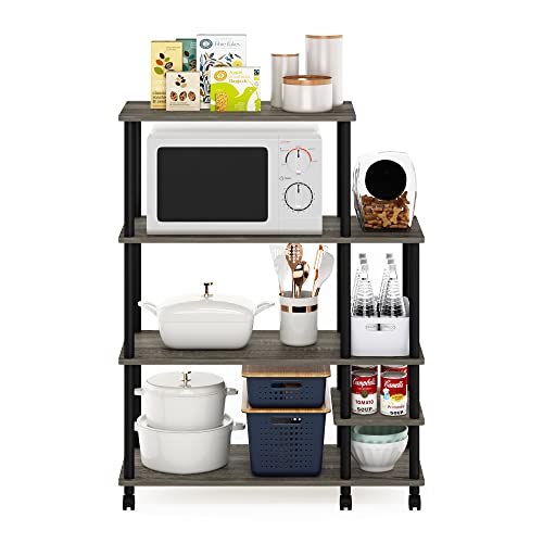 Furinno Turn-N-Tube Kitchen Shelf Cart, French Oak Grey/Black - color: French Oak Grey/Black, size: 4-Tier with Side