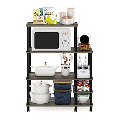 Furinno Turn-N-Tube Kitchen Shelf Cart, French Oak Grey/Black - color: French Oak Grey/Black, size: 4-Tier with Side