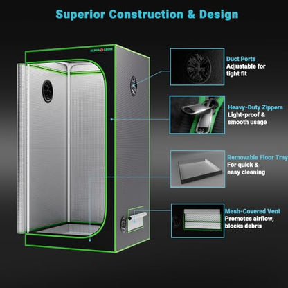 32x32 Complete Grow Tent Kit with LED Grow Light and Fan Filter, 32"x32"x63" 1680D Mylar Indoor Grow Tent System with AG1000 100W Full Spectrum Light, 4 Inch 2-in-1 Carbon Filter Fan, Silver Ducting