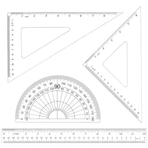 Coopay 4 Pcs Triangle Ruler Set, Acrylic Drafting Tool, Clear - color: Clear, size: 12 Inch
