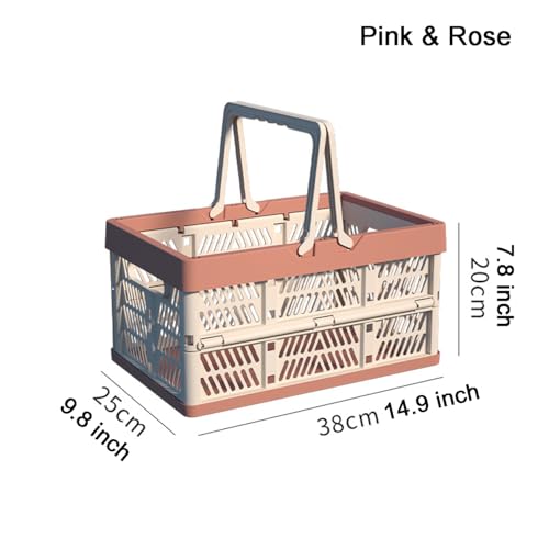 Foldable Handle Storage Crate Bin - 20L Collapsible Plastic Crate Stacking Storage Basket - Pink & Rose M - color: Pink