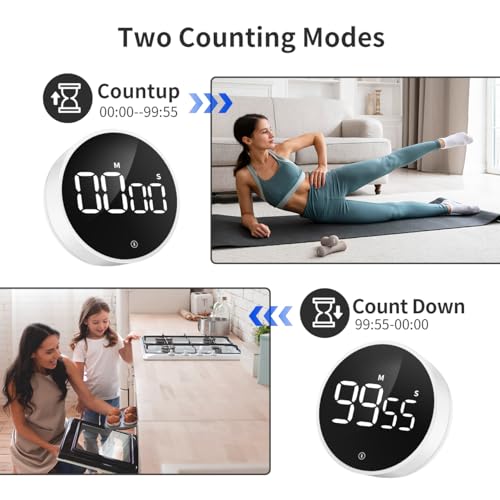Digital Magnetic Kitchen Timer & Stopwatch with LED Display, White - color: Black White