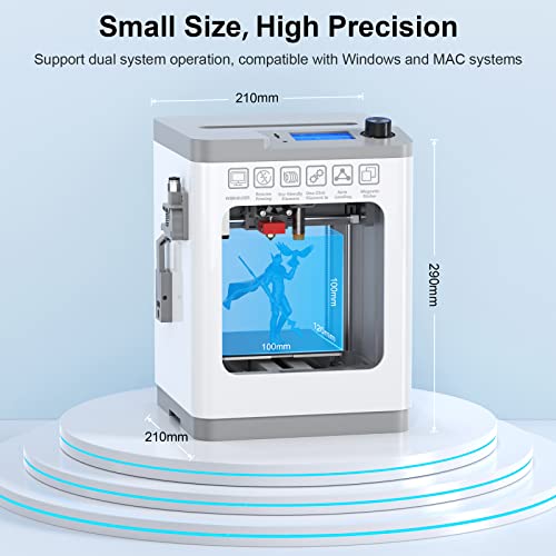 Entina Mini 3D Printers Tina2 Basic, Fully Assembled and Auto Leveling 3D Printer for Beginners and Kids, Easy Setup, Safe Design, High Precision Printing FDM Mini 3D Printer for Home & School - color: Grey