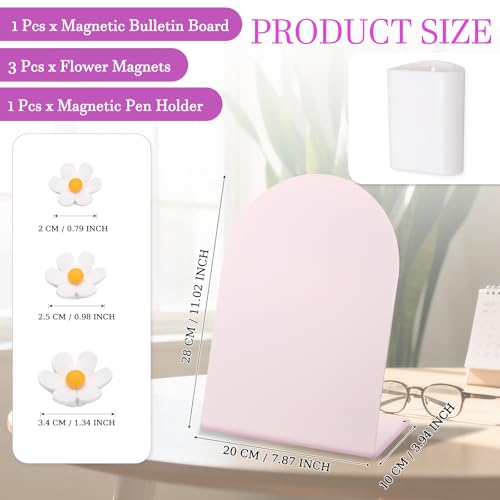 PATIKIL Magnetic Bulletin Board, W/ 3 Flower Magnets&Pen Holder - color: Pink/White