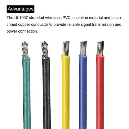 MECCANIXITY 16AWG Wire 16 Gauge Electrical Wire, PVC 1007 Stranded Wire Hook Up Wire Tinned Copper Wire 25m(82ft) 5 Colors for DIY and Wiring Applications - size: 16AWG,82ft