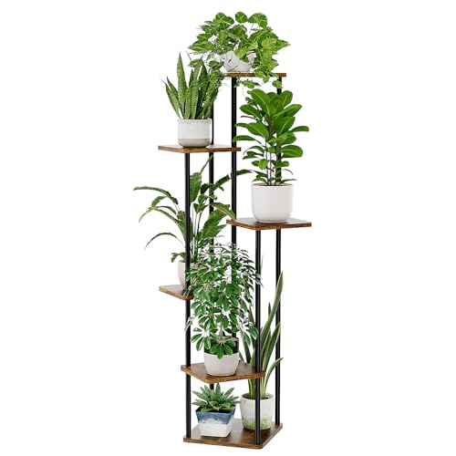 Bamworld Tall Plant Stand Indoor Corner Plant Shelf for Multiple Plants - color: Brown Oak, size: 6 Tier