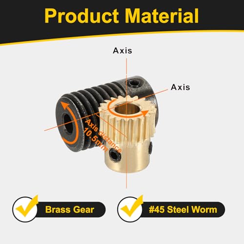 uxcell Worm Gear Set 20T 0.5 Module 20:1 Reduction Rate, Right Rotation Drive Gear Box Wheel Reduce Transmission Part (Brass Gear-5mm Bore, #45 Steel Rod 4mm Bore) - size: Gear-5mm, Rod-4mm Bore, style: 0.5M-20T