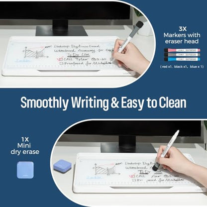loukin Glass Desktop Whiteboard, 15.3" x 5.6" Dry Erase Desk Board, White - color: White