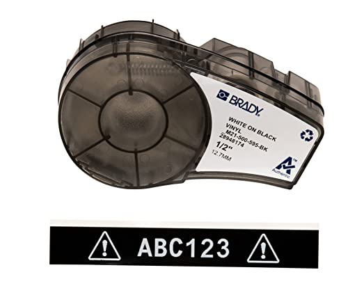 Brady Authentic (M21-500-595-BK) All-Weather Vinyl Label for Indoor/Outdoor ID, Lab and Equipment Labeling, White on Black- For M210, M210-LAB, M211, BMP21-PLUS and BMP21-LAB Printers, .5" W, 21' L - color: White on Black, size: .5", style: Label