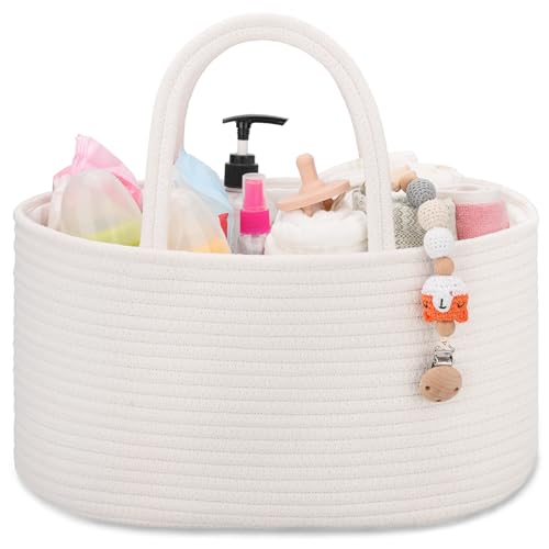 COMSE Baby Diaper Caddy Organizer with Handles, Cotton Rope, White - color: White, size: Regular