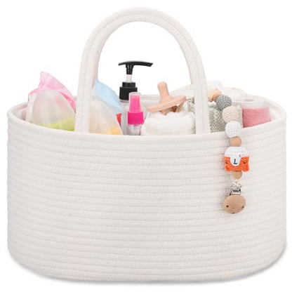 COMSE Baby Diaper Caddy Organizer with Handles, Cotton Rope, White - color: White, size: Regular