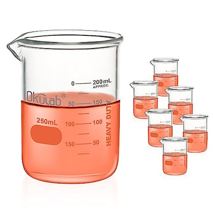 Glass Beakers, Heavy Duty, with Double Scale Printed Graduation. 6pcs of Vol.250ml, HBKG250A6 - style: 6pcs of 250ml
