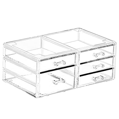 Cq acrylic 1 Pack Clear Desk Organizer With Drawers,Stackable 5 Drawers Skincare Organizer,Cute Skin Care Organizers for Vanity Hair Clip,Jewelry,Beauty Product Desk and Makeup Organizers Countertop - size: 4 Small,1 Medium Drawer