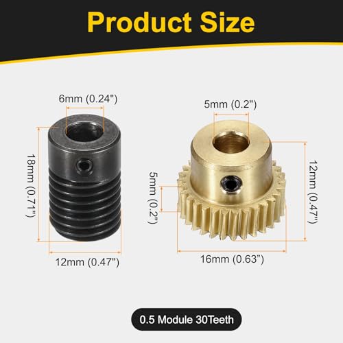 uxcell Worm Gear Set 30T 0.5 Mod 1:30 Brass Gear-5mmOD,1045 Steel Rod 6mmOD - size: Gear-5mm, Rod-6mm Bore, style: 0.5M-30T