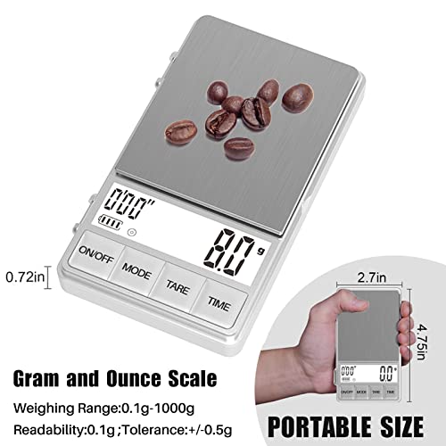 WEIGHTMAN Small Coffee Scale with Timer, 1000g x 0.1g, Mini Espresso Scale - color: Silver