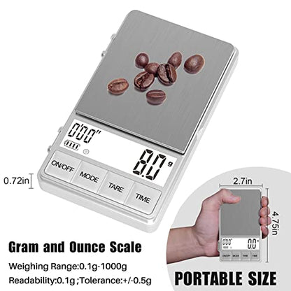 WEIGHTMAN Small Coffee Scale with Timer, 1000g x 0.1g, Mini Espresso Scale - color: Silver