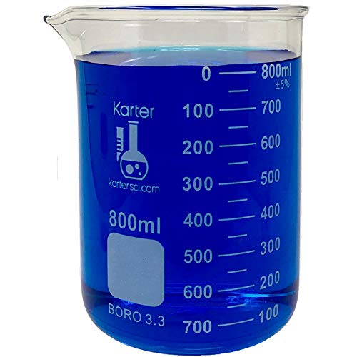800ml Beaker, Low Form Griffin, Borosilicate 3.3 Glass, with Spout & Printed Graduations, Karter Scientific 232U4 - size: 800ml, style: Pack of 1