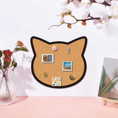 CRASPIRE Cat Pin Cork Board 9.8 X 10.6 Inch Wall Mounted Framed Bulletin Display Boards Wooden Decorative Memory Memo Brooch Lapel Pins Holder Storage for Home Office School Classroom Decoration - style: Cat Head