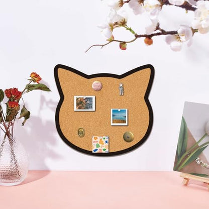 CRASPIRE Cat Pin Cork Board 9.8 X 10.6 Inch Wall Mounted Framed Bulletin Display Boards Wooden Decorative Memory Memo Brooch Lapel Pins Holder Storage for Home Office School Classroom Decoration - style: Cat Head