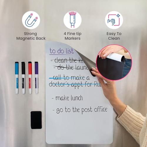 20x13 Stain-Resistant Magnetic Whiteboard for Fridge - Includes 4 Markers and Big Eraser with Magnets - Dry Erase Board - Refrigerator White Board Organizer and Planner (Pack of 2) - size: 20x13 (Pack of 2)