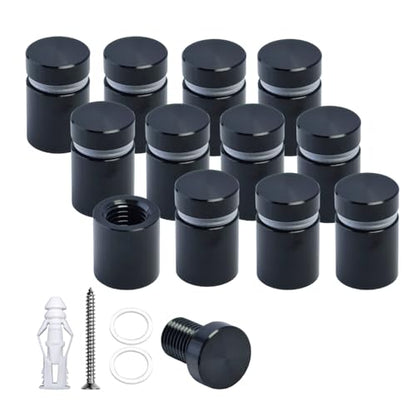Pack of 12 Aluminum Standoff Screws Wall Sign Standoff Mounting Hardware Glass Standoff Mount for Hanging Acrylic Picture Frame (12, Black, 1/2" x 1/2") - color: Black, size: 1/2" x 1/2"