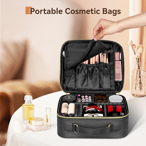 JUSRON Portable Makeup Artist Organizer Bag with Adjustable Dividers, Makeup Brush Holder Storage (Black, Small) - color: Black, size: Small