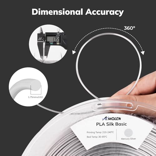 AMOLEN Silver Silk PLA Filament Shiny 3D Printer Filament 1.75mm +/- 0.02mm for 3D Printing 1kg(2.2lbs)/Spool Compatible with Most FDM Printer - color: Mercury Silver
