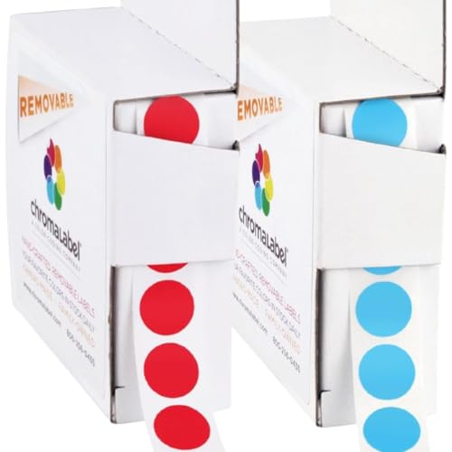 ChromaLabel 1/2" Removable Red and Light Blue Dots, 1000/Box Each Color - color: 2 Colors - Light Blue, Red, size: 1/2"