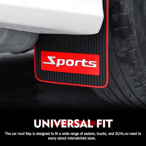 2 PCS Car Mud Flaps, 9.06" x 10.63" Soft Rubber Wheel Fender Splash Guard, Non-Collision Front and Rear Splash Mudguard, Universal for Most Cars SUVs Trucks (Sports) - color: Red & Black