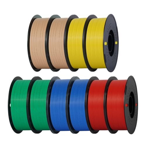 Kingroon PLA 3D Printer Filament,10 Rolls, Dimensional Accuracy +/- 0.03 mm, 10kg Spool(22lbs),1.75 mm,2Green+2Red+2Blue+2Yellow+2Skin - color: 10*1kg(2green+2red+2blue+2yellow+2skin）