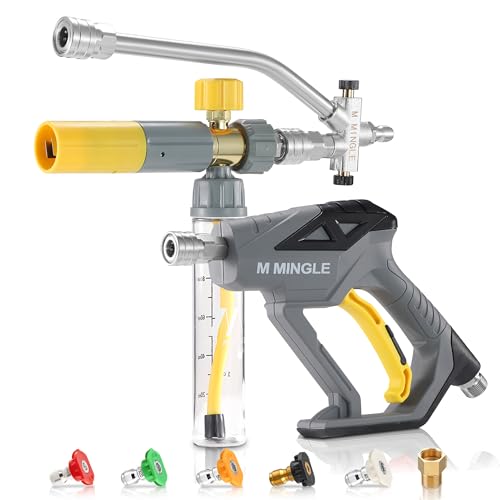 M MINGLE Pressure Washer Gun with Mini Undiluted Foam Cannon, 1/4" QC - color: clear+silver