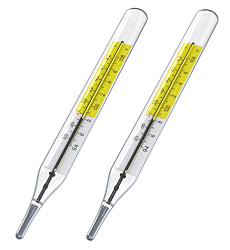 Glass Thermometer Mercury Free Clinic Traditional Dual Scale C&F 2PK