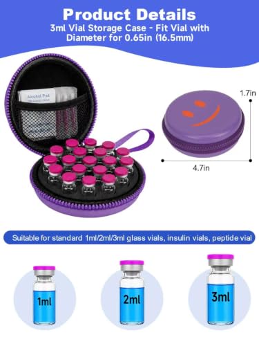 19-Slot Peptide Case for Fridge,Fits 1ml 2ml 3ml Vial Storage, Purple - color: 3ml 19-slot Vial Travel Case Purple