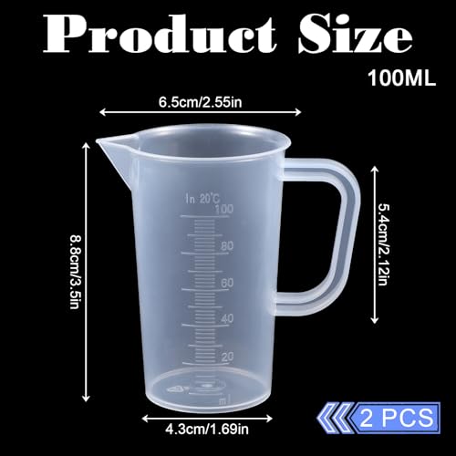 Plastic Measuring Cups, 2 Pcs Clear Graduated Cup Plastic Graduated Beaker Liquid Measuring Cup with Handle and Spout, Measuring Pitcher Mixing Cup for Scientific Experiments, Lab, Kitchen, Home