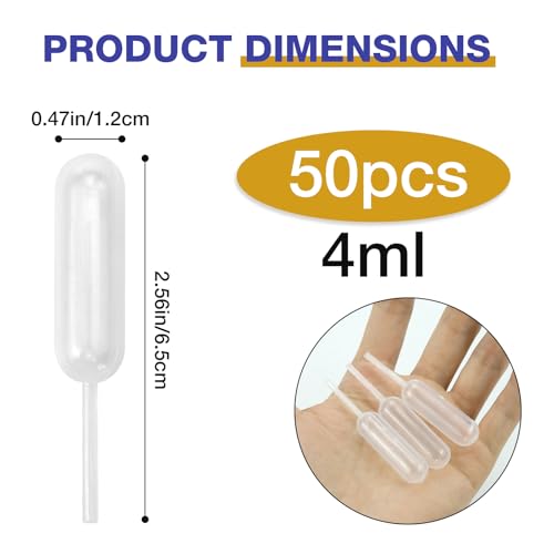 4ml Cupcake Pipettes, Clear Plastic Transfer Liquid Dropper, Pipettes Disposable Dessert Tubes, Pipette Cupcake Injector Tube Shots for Mini Cakes (50)
