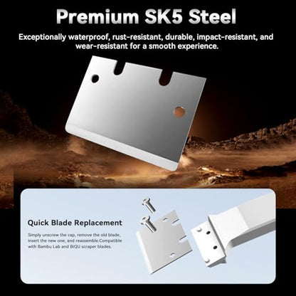 D Printer Scraper with 3 Blades,SK5 Steel 3D Printer Removal Spatula,Compatible with Bambu Lab Spatula Blades,All Metal 3D Prints Removal Tool