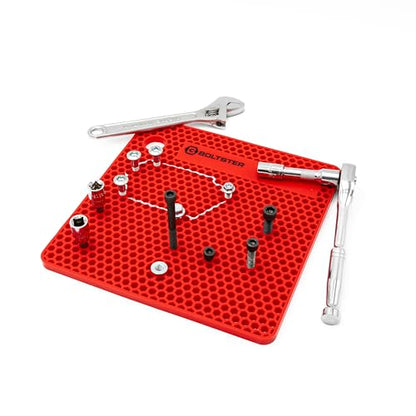 Boltster Original Silicone Fastener Organizer Tray, Bolt and Screw Holder for Mechanics, Automotive, Industrial and DIY Projects, Heat and Chemical Resistant, Red - color: Red