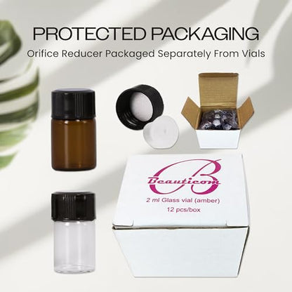 Beauticom 2ML Amber Glass Vial 2400 Pieces with Orifice Reducer - color: Amber, size: 2400 Bottles (1 Case)